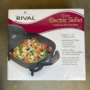 Rival Black 12 Inch Electric Skillet Non-Stick Coating, Temperature Control